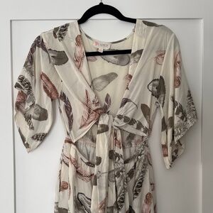 L'ATISTE Feather Print Tie-Front Jumpsuit